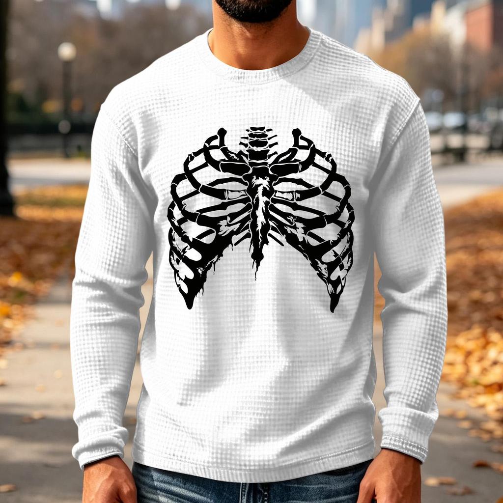 Men's Knit Long Sleeve Neck T-Shirt with Halloween Print Casual Top