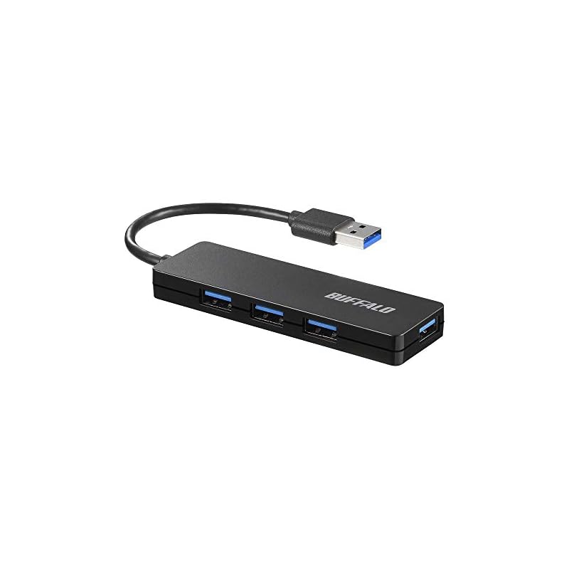Buffalo USB Hub, USB 3.0, Slim Design, 4 Ports, Bus Powered, Lightweight, Compatible with Windows, Mac, PS4, PS5, Chromebook, Ideal for Teleworking