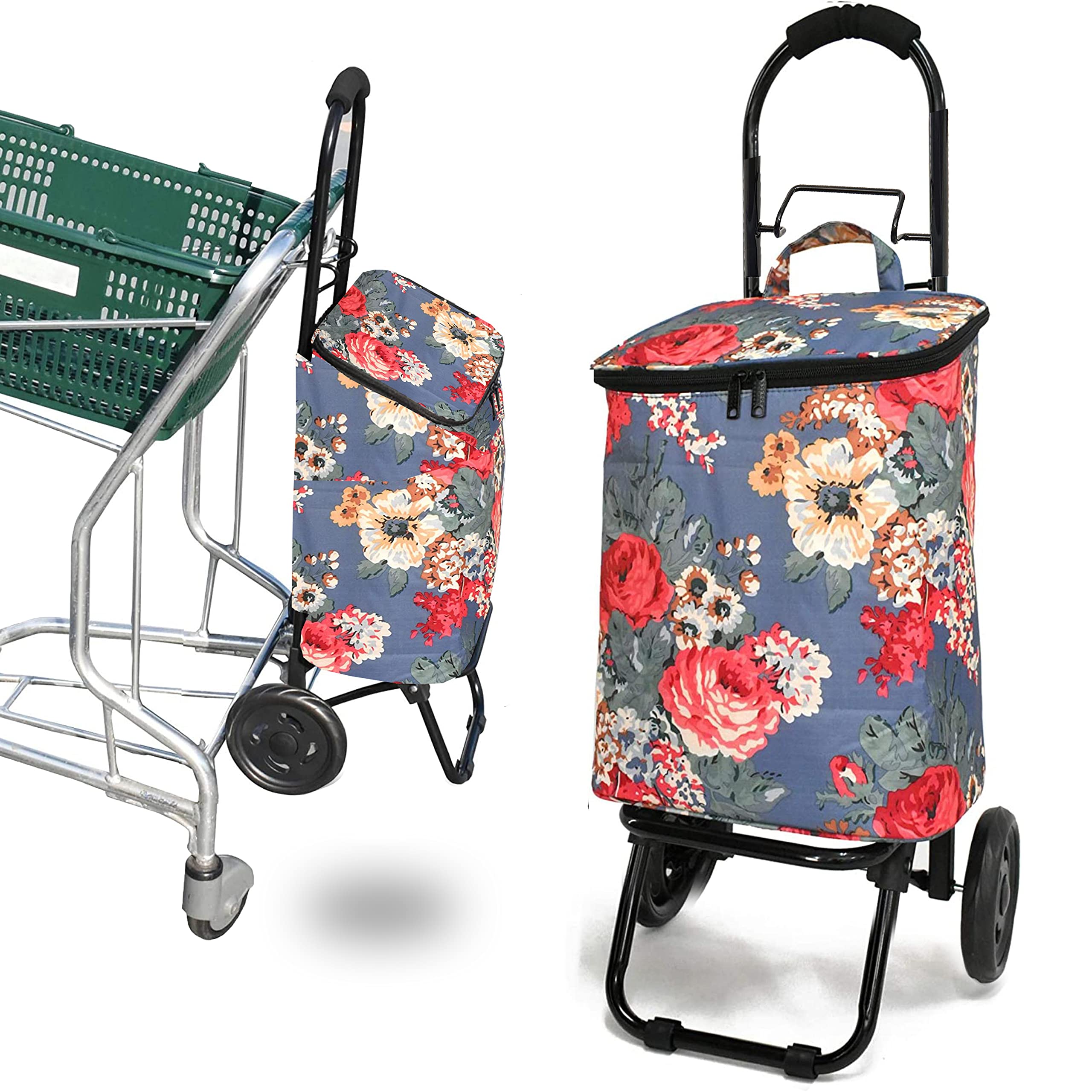 

Basic Standard Shopping Cart Can be hung on supermarket Convenient Shopping Cart Foldable Lightweight Cool and warm Stylish Flower Pastel M carts!