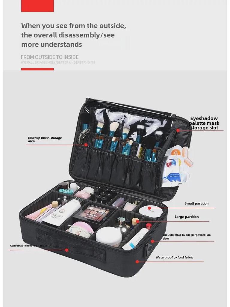 Portable Two-Tone Travel Cosmetic Bag with Tattoo Tool Storage and Large Capacity Divider