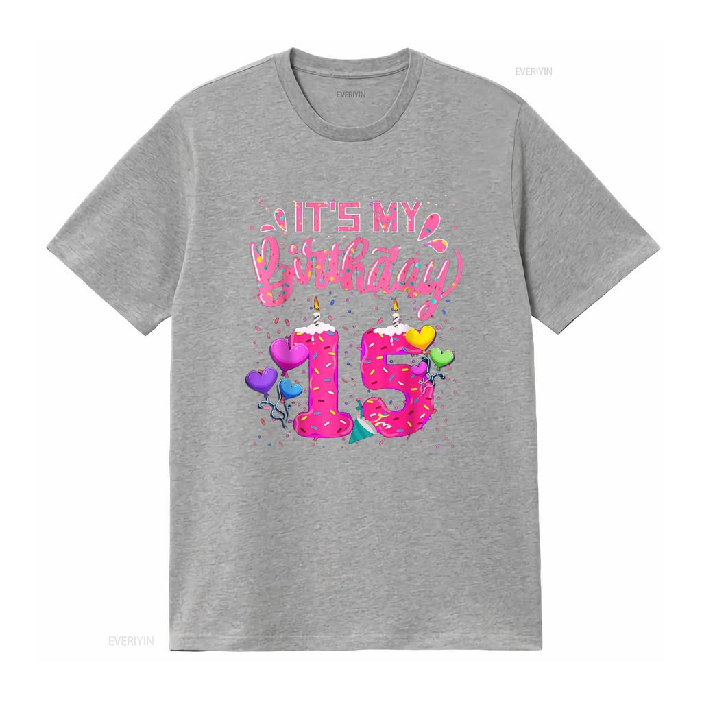 It s My 15th Birthday Doughnut Happy 15 Years Old Girl Kids T Shirt vintage Washed Stylish Casual graphic Versatile Soft