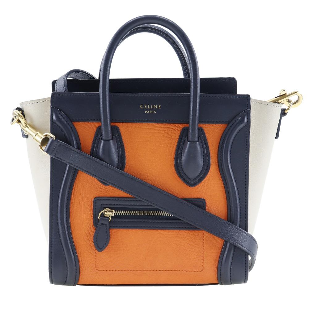 

CELINE Luggage nano shopper Shoulder Bag Orange/black Calfskin Women Used