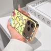 Lucky Start Phone Case For iPhone 17 16 15 14 13 12 11 Pro Max 16E Gold Electroplated Glass Shell  Cute Doodle Stars Cover