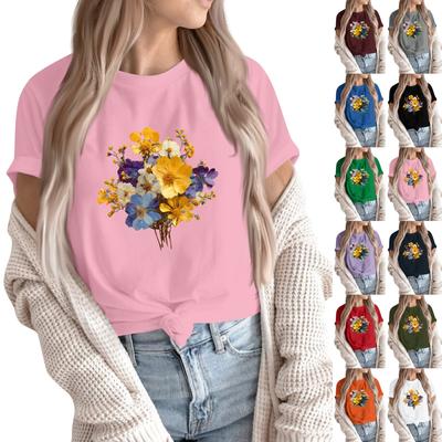 Damenmode Lässig Bedruckt Rundhals Kurzarm Pullover T-Shirt Top