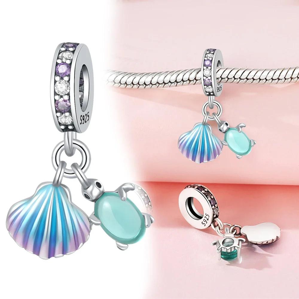 Charm Copper Ocean World Series Heart Fish Scale Pattern Gradient Epoxy Beads For Women'S Bracelet Diy Jewelry Gift