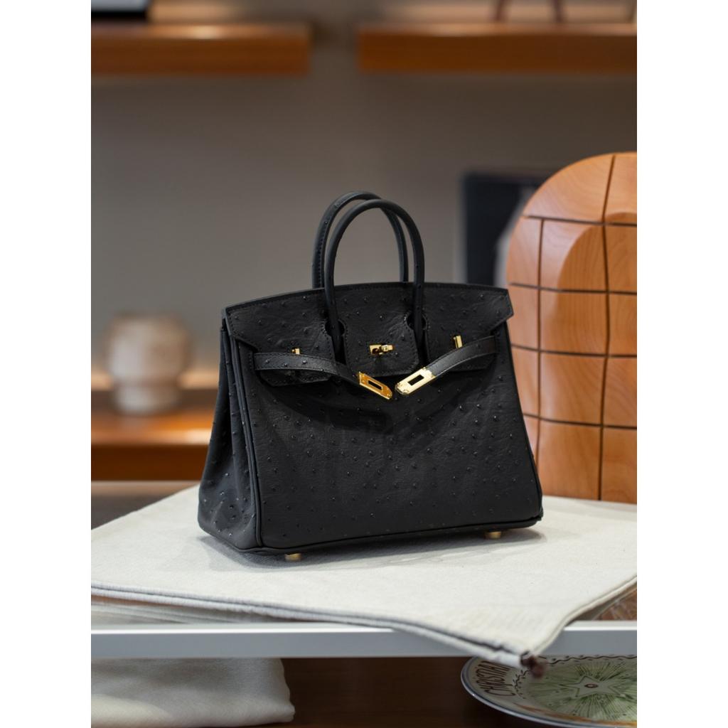 Spot First-layer Cowhide Platinum Bag 25/30 Ostrich Pattern Leather Fashionable Large-capacity Women's Handbag