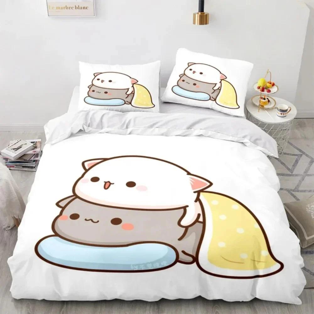 

3D Cartoon Lovely Peach Cat Bedding Set Boys Girls Twin Queen Size Duvet Cover Pillowcase Bed Kids Adult Fashion Home Textiles Tool 70x133cm 2pcs