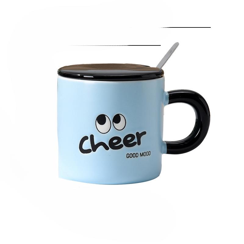 

Милая смешная чашка с ложкой Мультяшная кружка с крышкой ложкой Чашка для воды Высоко выглядящая девушка Бытовая керамическая чашка 380ml