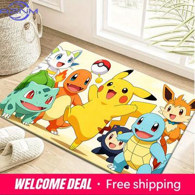 Pokemon Charaktere Gruppen-Druck Rutschfeste Fußmatte, Weicher Saugfähiger Teppich für Heimdekoration