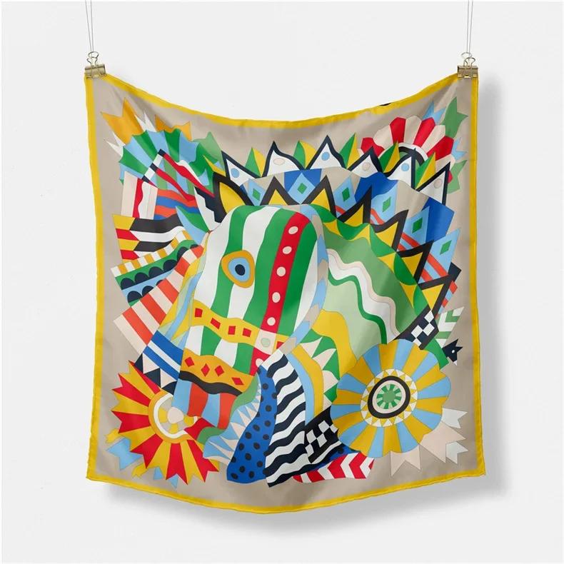 Luxury Horse Print Silk Square Scarf Women Spring Neck Tie Shawl Wraps Female Hair Hand Wrist Headkercheif Hijab Bandana
