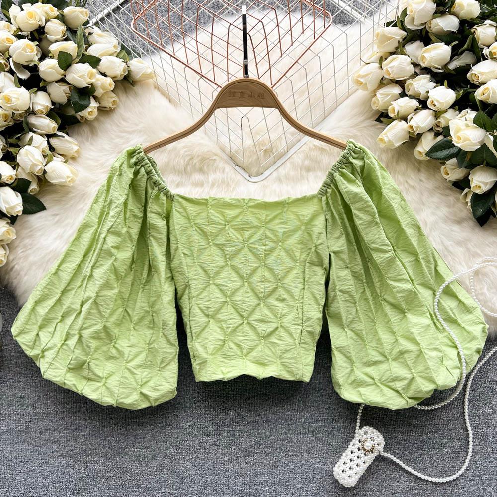 

RUGOD, корейская версия, милая рубашка с короткими рукавами-фонариками, женская летняя модная универсальная рубашка с квадратным воротником в западном стиле