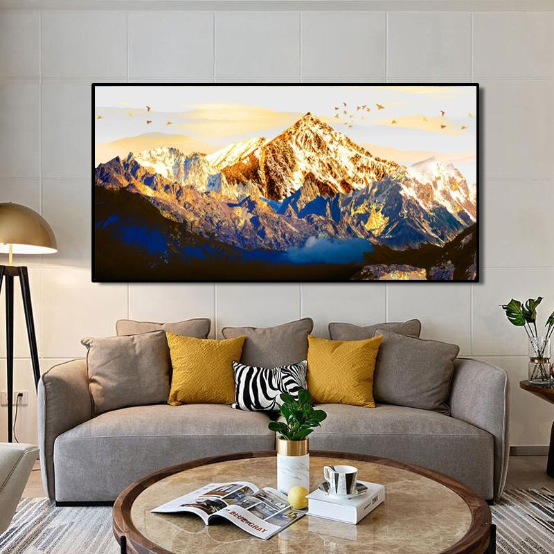Landscape Posters and Prints Wall Art Canvas Painting Modern Abstract Golden Mountain Pictures for Living Room Cuadros Decor