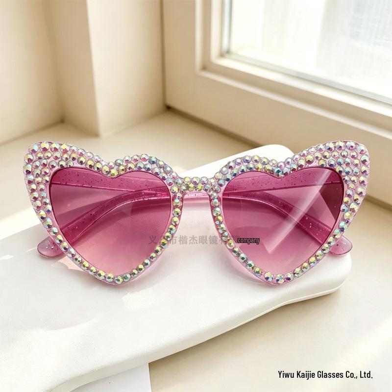 Pink Heart Pearl Sunglasses with English Letter Design for Girls' Birthday Parties