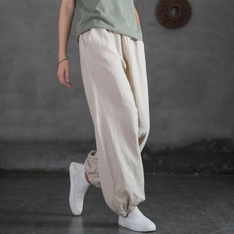Women's Spring Summer New Chinese Style Patchwork Foot Binding Loose High-waisted Fashion Solid Color Casual Dad Pants