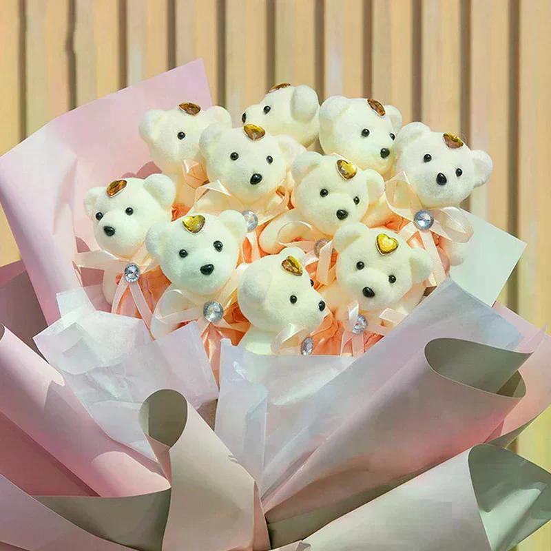 10 Pezzi 12cm Orso Fiore Mazzo Giocattolo Bambola Cartone Animato Orsacchiotto Mazzo Regali Laurea Compleanno Matrimonio Decorazioni Festa