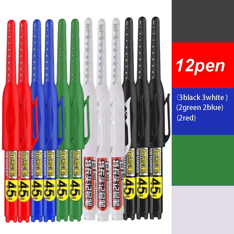 45mm Tip Waterproof Long Head Marker Pen set Quick-Dry Ink for Woodworking Construction Deep Hole Non-Toxic Black Red Blue White