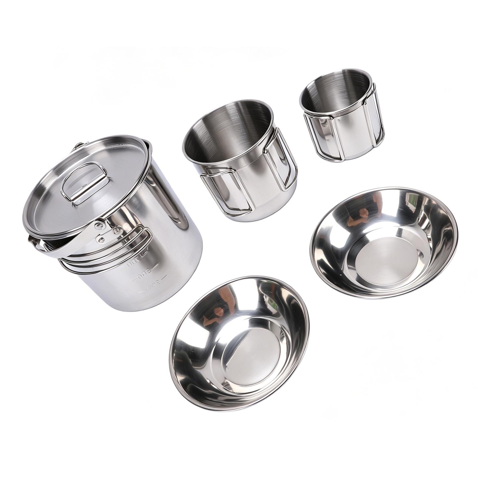 5 Pcs Camping Kettle and Mugs Set with Plates for Outdoors Picnic Hiking Travel Tea Coffee Five piece Kettle and Pot Set