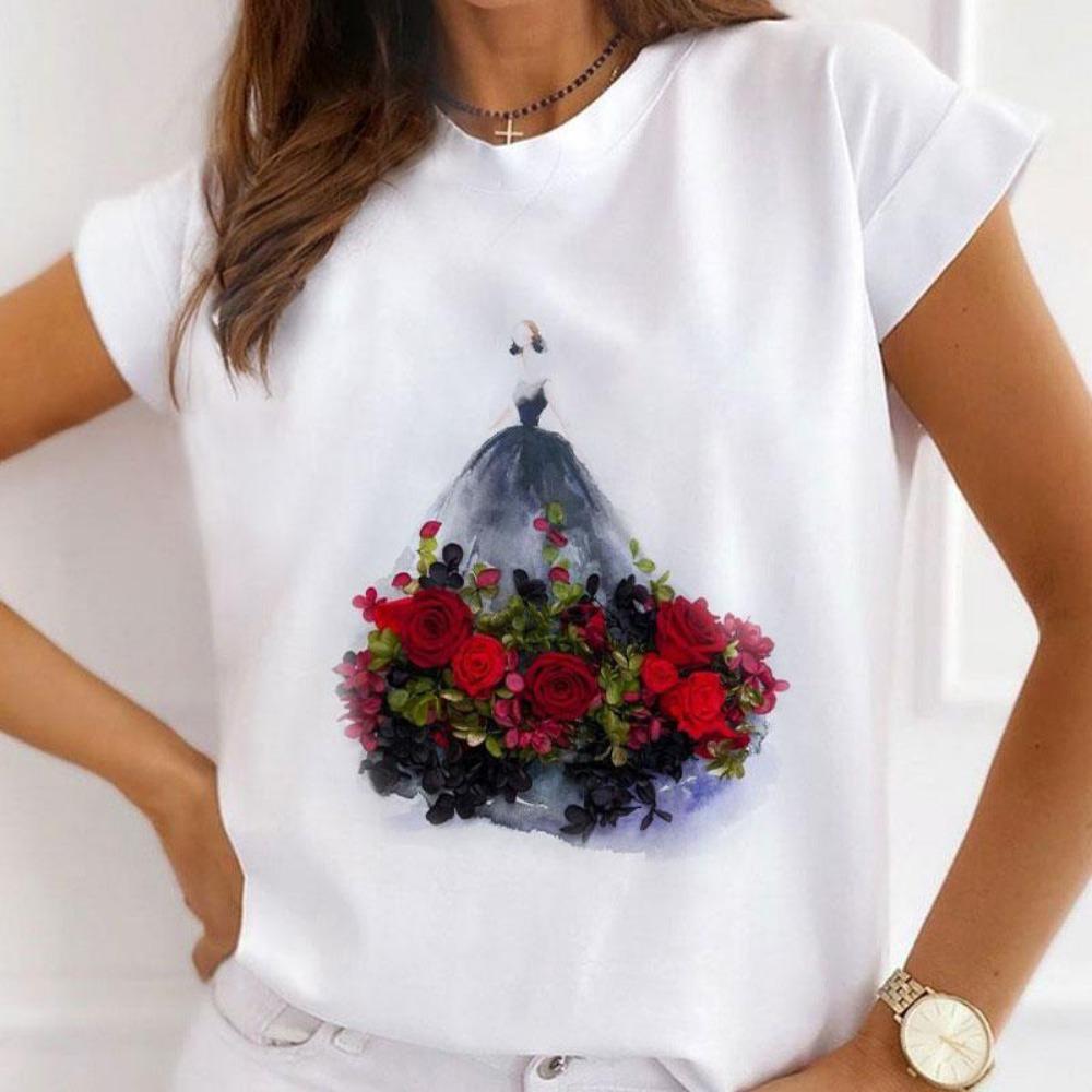 New Version Regular Short Sleeve Heart Print T-Shirt Women's Casual Short Sleeve T-Shirt women clothes