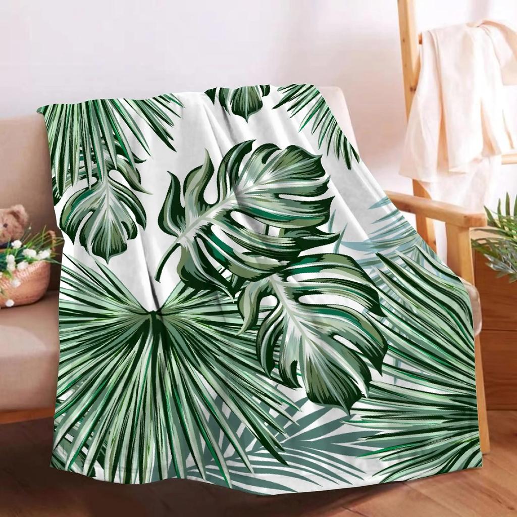 Monstera Deliciosa Palms Throw Blanket Tropical Plants Home Soft Cozy Blanket Lightweight Microplush Decor Blankets All Season