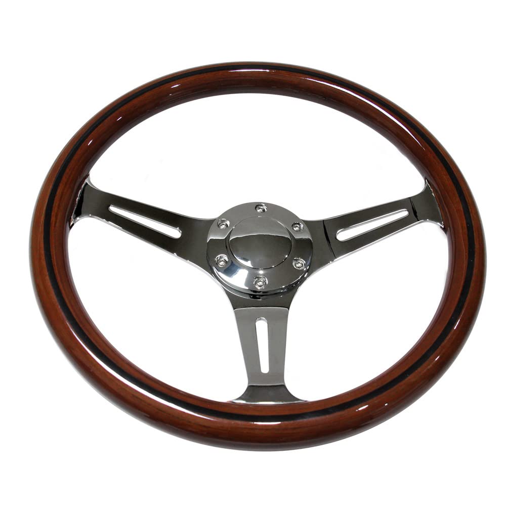 Classic Wood Steering Wheel with Chrome Spokes N35W
