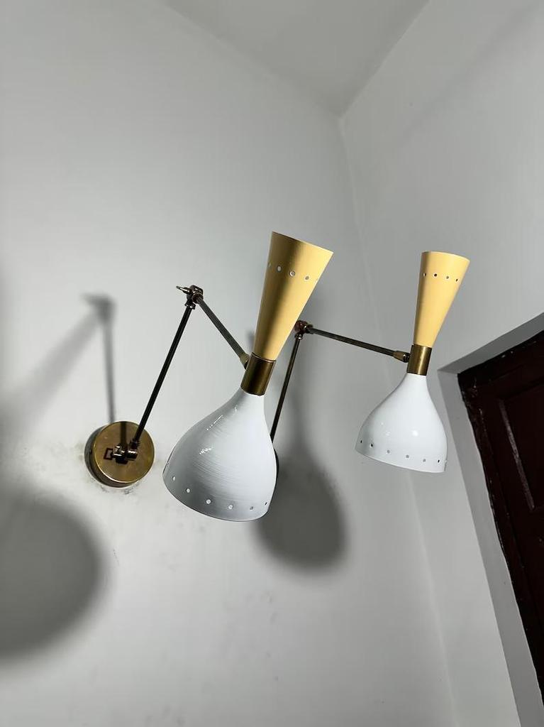 Mid Century Italian Brass Wall Sconce Pair: Adjustable Reading Lamp