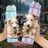 1PC Two Cute Puppy Dogs Snuggling Print 750ml Color Plastic Sports Water Bottle Leakproof Flip Straw Lid Suitable for Sports Office Home Use