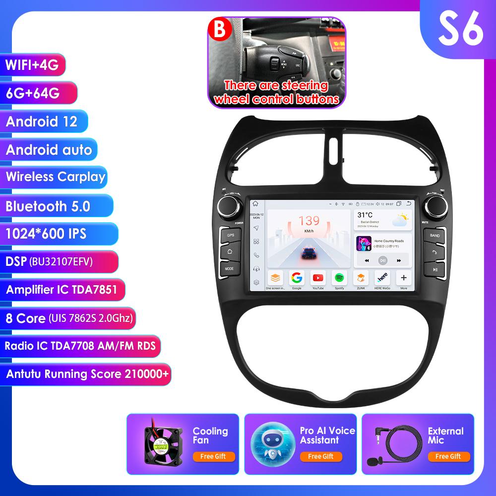 

Hizpo Интеллектуальное 7-дюймовое Android автомобильное радио для Peugeot 206 206SW 206CC Автомагнитола Экран Мультимедийный плеер Carplay Аудио 2DIN Головное устройство 2000 - 2008 B S6 8Core 6G 64G AI