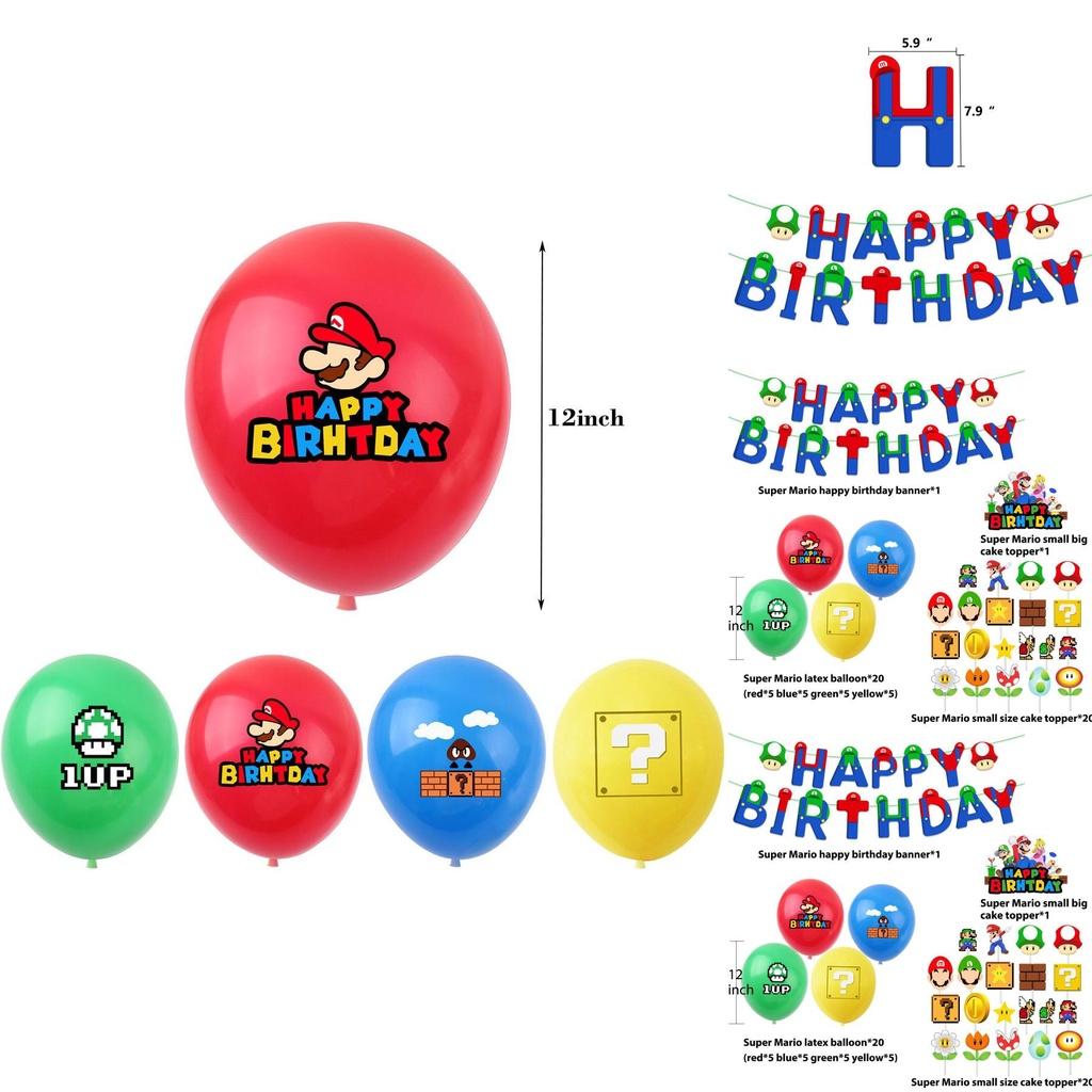 Super Mario Decorazioni per Festa di Compleanno Striscione Palloncini Topper per Torta