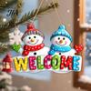 Winter Home Decor Cartoon Snowman Christmas Wooden Hanging Pendant with Hemp Rope, Letters Gift Tags Ornament for Holiday Festive Wall Door Decoration