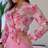 Women's Fashion Casual Summer Spring Flower Pattern Print Long Sleeve Blouses & Shirts