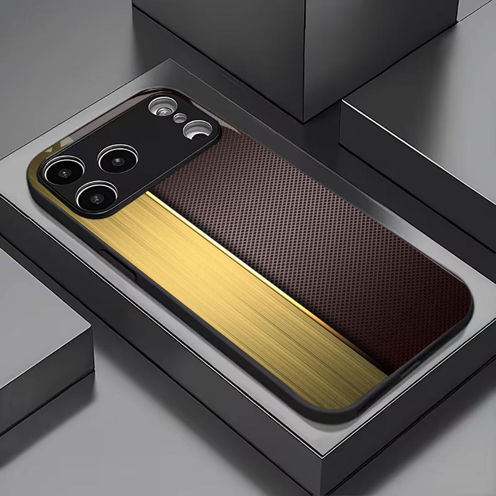 Trendy Gold & Black Mesh phone case Glass fashion phone cases fundas carcasa Phone Case for iPhone 17 16 15 14 13 12pm Pro Plus