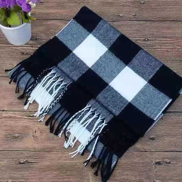 Versatile Lattice Unisex Scarf Autumn And Winter Warm Scarf Student Couple Tassel Shawl 190cm long-30cm wide