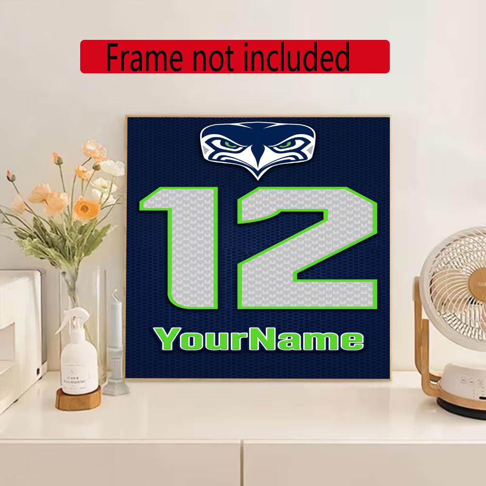Seattle Seahawks Personalized Text Diamond Painting Round Diamond Mosaic Rhinestones Diamond Embroidery Craft Kit Wall Decor Without Frame