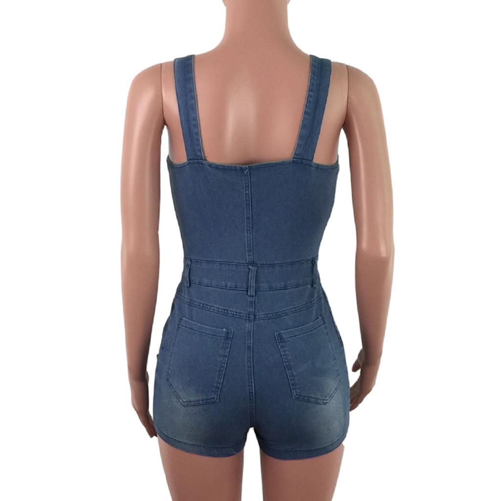 Women Jeans Cropped Pants Overalls Jumpsuits Poled Distressed Casual Fit