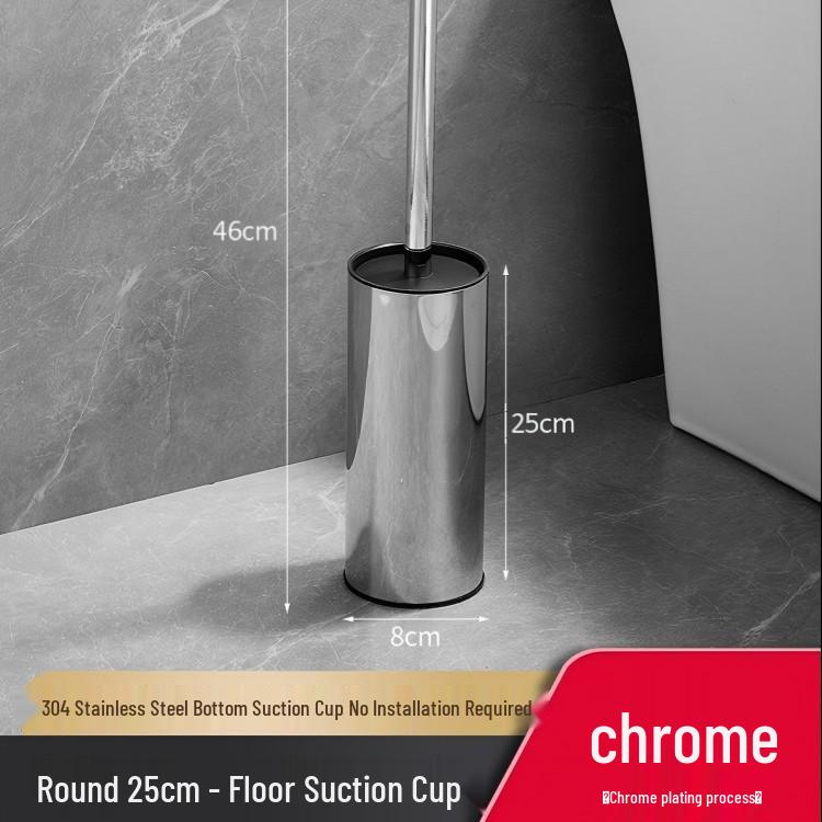Wall-Mounted 304 Stainless Steel Toilet Brush Holder & Floor Suction Cup Cleaning Set