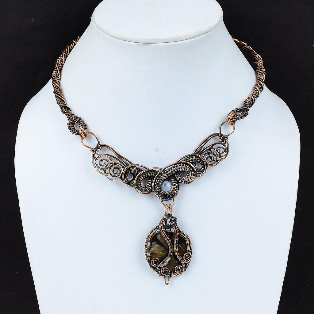 Chiastolite Necklace Copper Wire Wrapped Necklace Natural Gemstone Jewelry Rainbow Moonstone Necklace Handmade Copper Jewelry Gift For Women