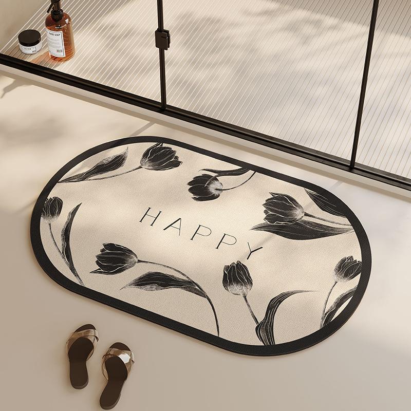 Tulip Bathroom Floor Mat Soft Diatom Mud Water Absorption Quick Dry Household Dry Wet Separation Toilet Bathroom Bath Foot Mat
