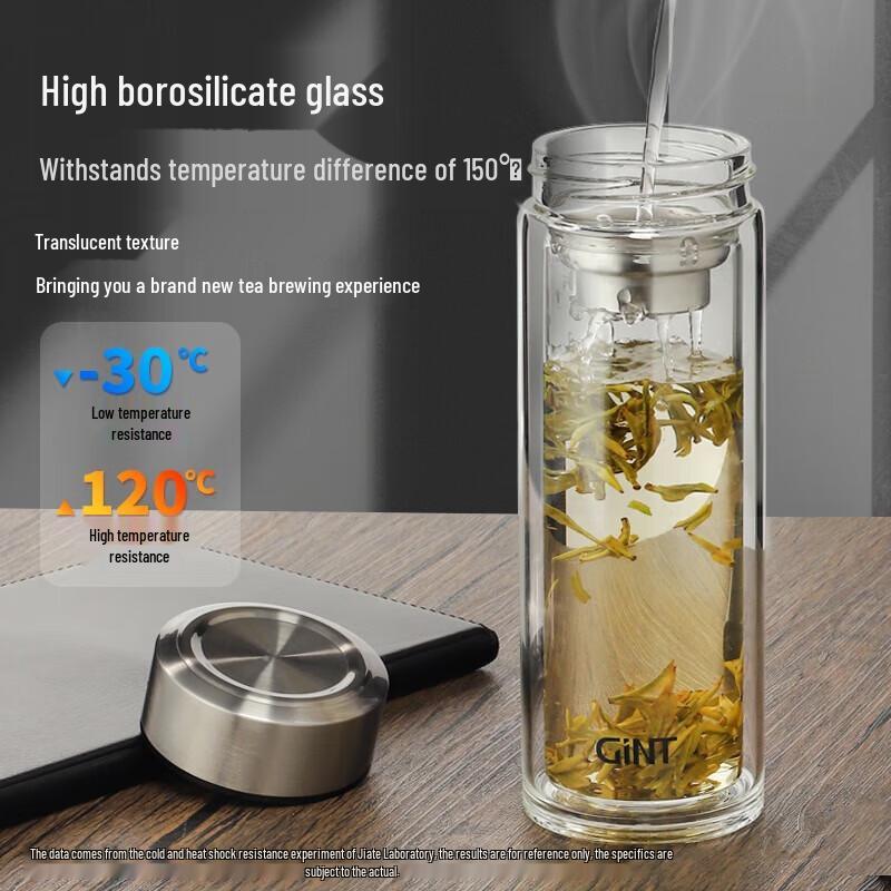 Jiate Double-Layer Heat-Resistant Glass Tea Infuser Cup