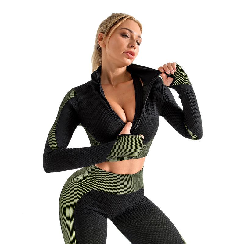 Seamless Yoga Set: Shockproof Sports Bra, Zipper Top, Quick-Dry High-Waist Hip-Lifting Pants