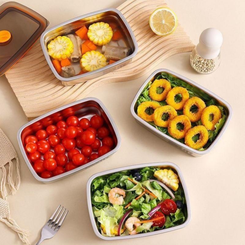 4Pcs Stackable Stainless Steel Lunch Containers with Lids - Leak-Proof, Dishwasher Safe, Square Meal Prep Containers, Lunch Box