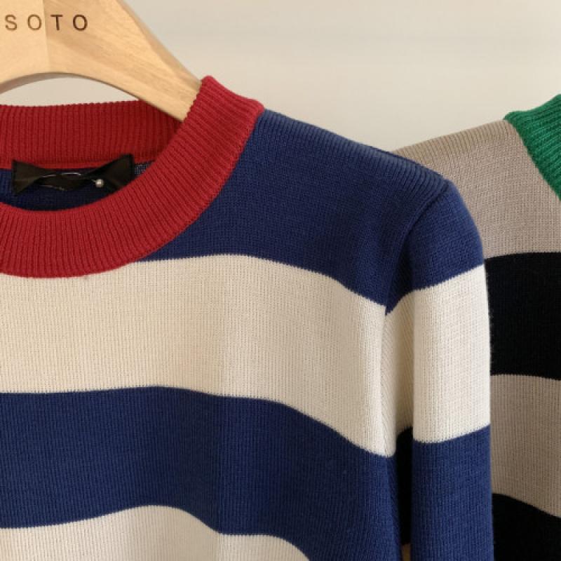 2021 Spring Korean Knitted Striped Pullover Sweater Women Long Sleeve O-Neck Vintage Fashion Casual Female Tops Sweaters