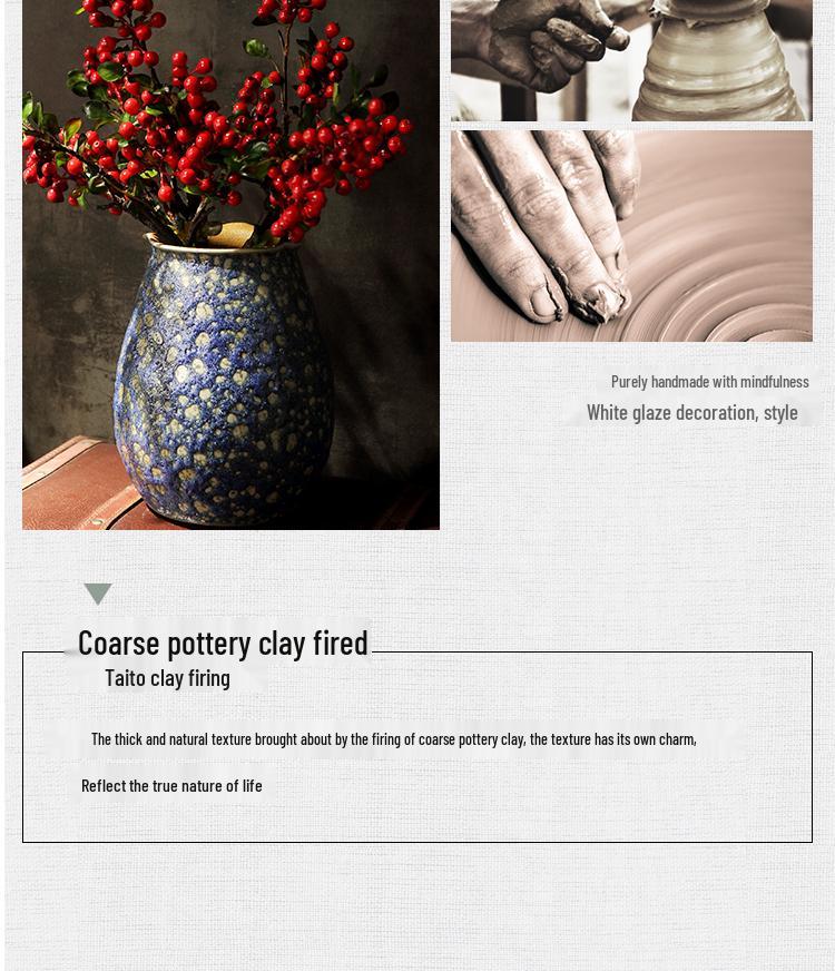 Coarse Pottery Ceramic Vase for Dried Flowers - Small Fresh Home Decor for Living Room, Dining Table, or Hydroponic Use