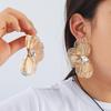 Gold Floral Stud Earrings With Rhinestone Accents Hollow Out Design Women Fashion Jewelry