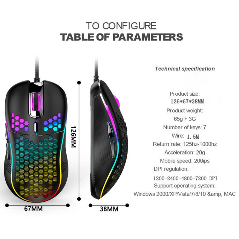 Hollow Gaming Mouse Optical Ergonomics Wired Mouse 7200DPI 6 Buttons Mouse USB Wired Mouse For Computer Office Mice For