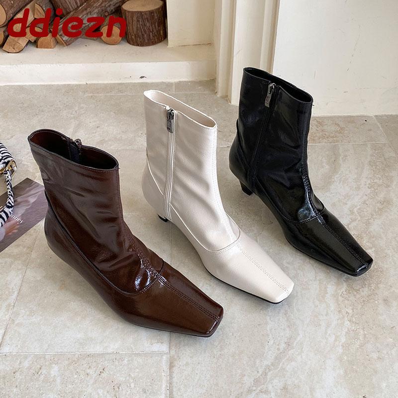 Fashion Fashion Zippers Women Ankle Boots With Low Heel Shoes Square Toe Ladies Modern Short Boots Female Pumps Shoes