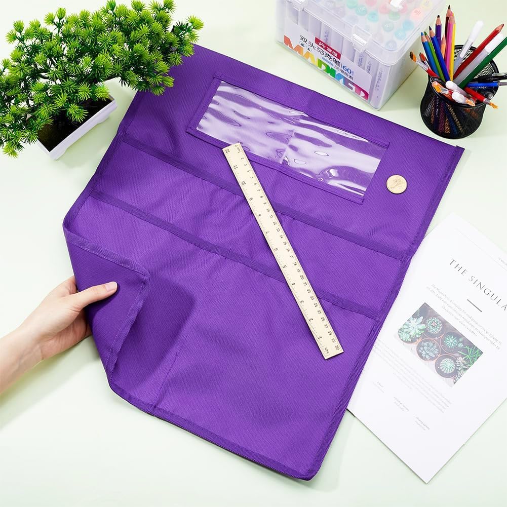 CRASPIRE Chair Buddy Storage Pocket 19x16.5inch Chair Back Organizer Chart Purple with Name Tag Label Slot Students Seat Chairback Multiple Pockets