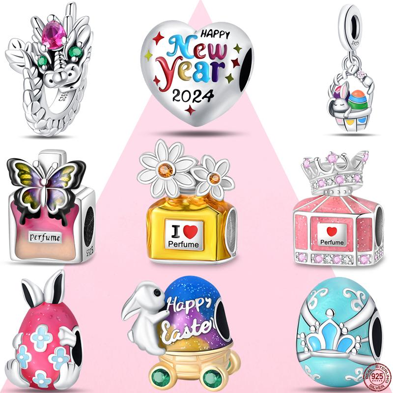 Pink Crown Perfume Bottle Copper Metal Easter Egg Charm Bead Components Bead Components Compatible With Authentic Original Brand Bracelets High