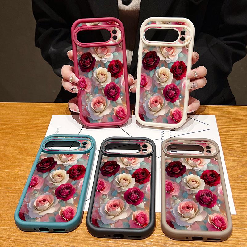 Weiche TPU-Handyhülle Für Google Pixel 10 9 8 7 Pro Pixel 9 10 Pro XL 7A 8A 9A Stoßfest Rote Rose Blumenmuster Silikonhülle