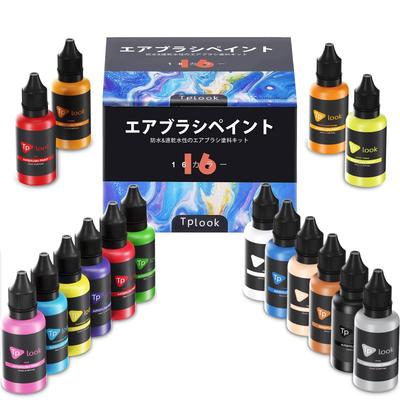 Tplook Airbrush Acrylic Airbrush Paint Set Opaque Neon Quick No Dilution for Plastic Paper Paints, 16-Color (30 Ml/1 Oz), & Colors, Water-Based,