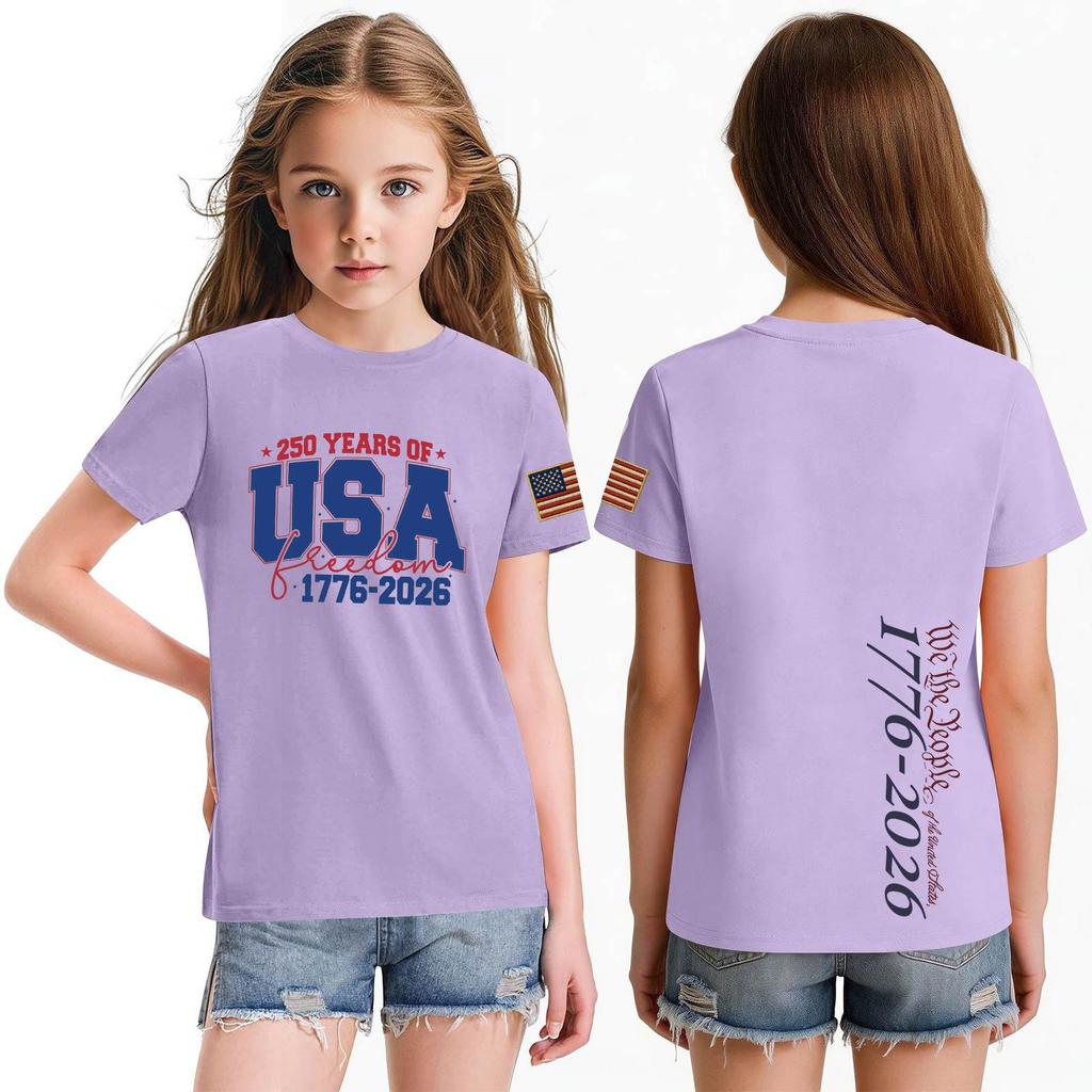 Fashionable Round Neck Short Sleeve Work Clothes Printed Tops For KID Summer Tops